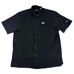 Tommy Bahama Green Bay Packers Shirt Size XL Silk Black Hawaiian Floral Logo